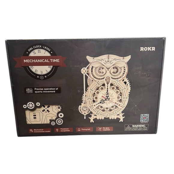 Owl Clock 3D Wooden Puzzle Mechanical Gears ROKR DIY Build Craft NEW in Box - Picture 1 of 9